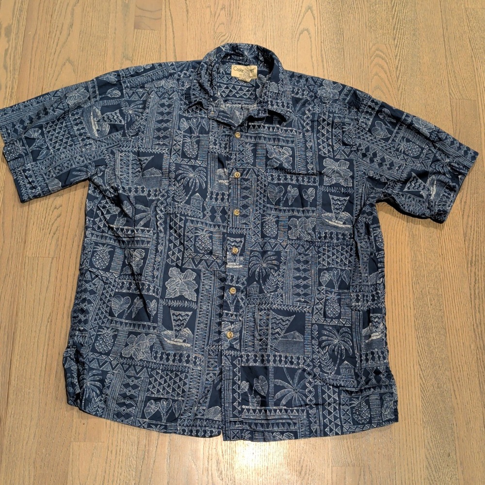 Cooke Street Honolulu Mens XL Blue Cotton Hawaiian Aloha Geometric Print Shirt